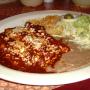 Enchiladas,corn tortillas med grønn eller rød saus